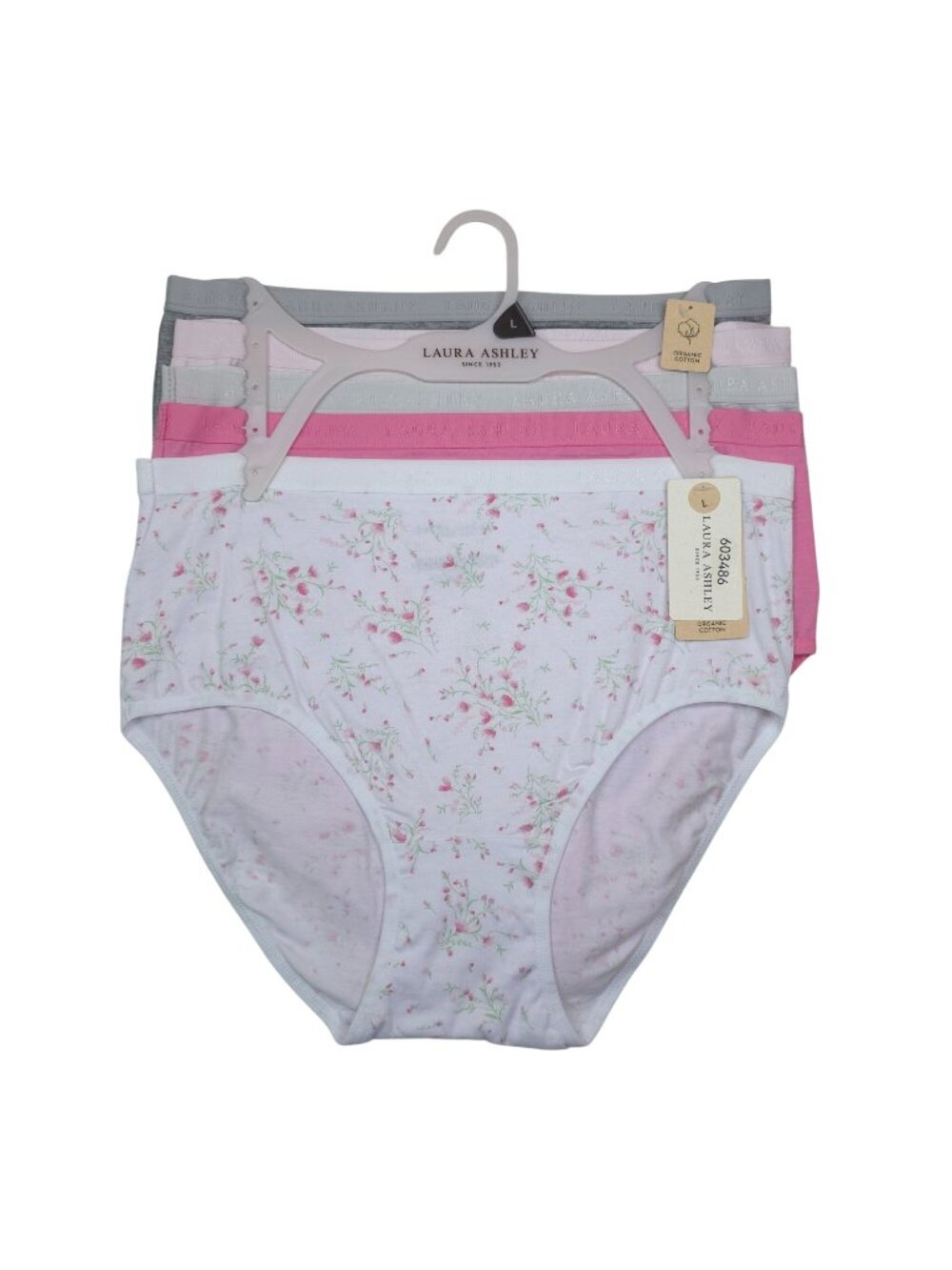 Laura Ashley Womens Organic Cotton Panties Briefs 5-Pack Large Pink Gray